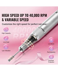 Mecale 40,000RPM Cordless Nail Drill, Lcd Display, 6 Bits & 50 Sanding Bands.