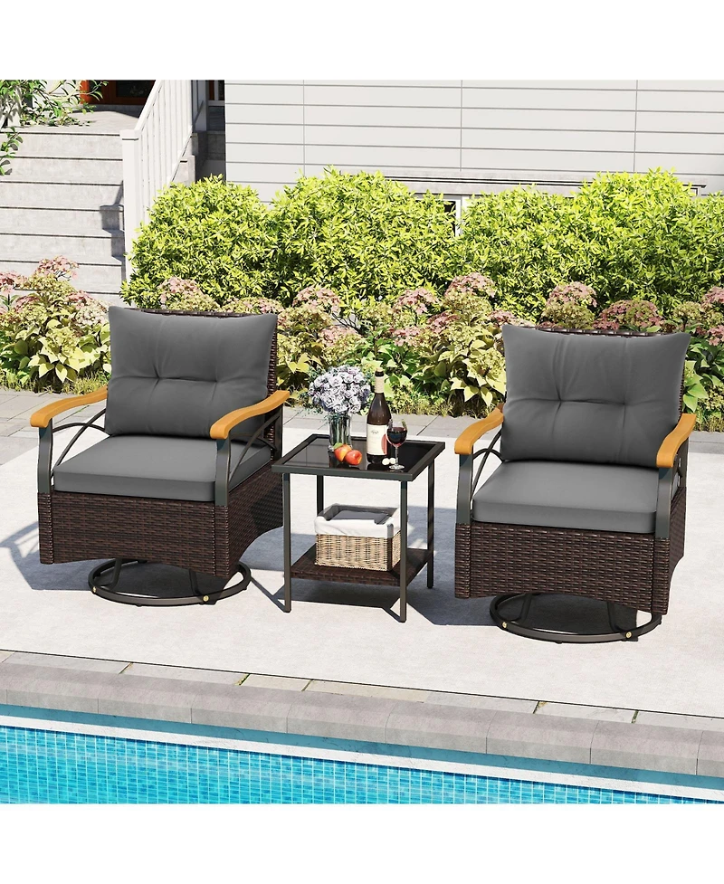 Slickblue 3-Piece Outdoor Swivel Chair Set with Glass Side Table