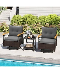 Slickblue 3-Piece Outdoor Swivel Chair Set with Glass Side Table
