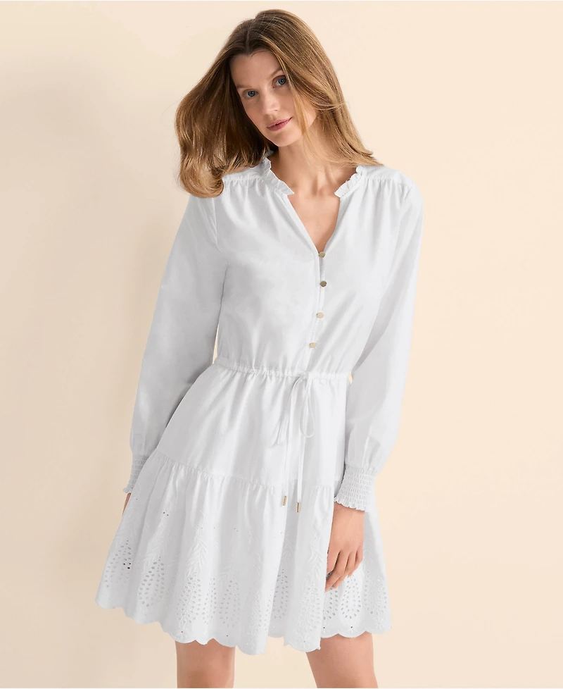 Lands' End Women's Long Sleeve Eyelet Mini Popover Dress