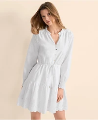 Lands' End Women's Long Sleeve Eyelet Mini Popover Dress