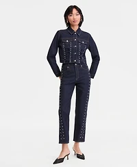 I.n.c. International Concepts Women's Cropped Lace-Up Denim Jacket, Macy's Exclusive