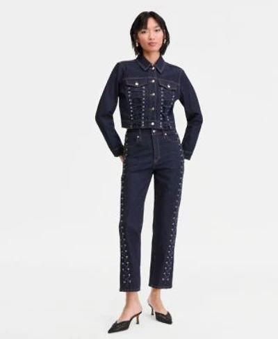 I.N.C. International Concepts Womens Cropped Lace Up Jacket Straight Leg Jeans