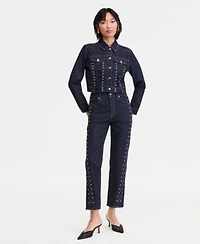 I.N.C. International Concepts Womens Cropped Lace Up Jacket Straight Leg Jeans