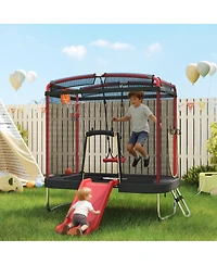 Qaba 4 x 6FT Trampoline for Kids Indoor & Outdoor with Slide,