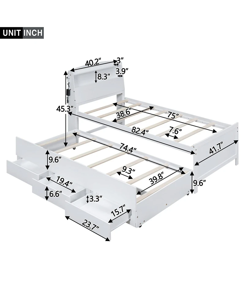 Boyel Living Twin Size Platform Bed with Storage Led Headboard, Twin Size Trundle and 3 Drawers