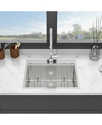 Flynama 25"x22"x9" Stainless Steel Kitchen Sink Workstation, Single Bowl, 16 Gauge.