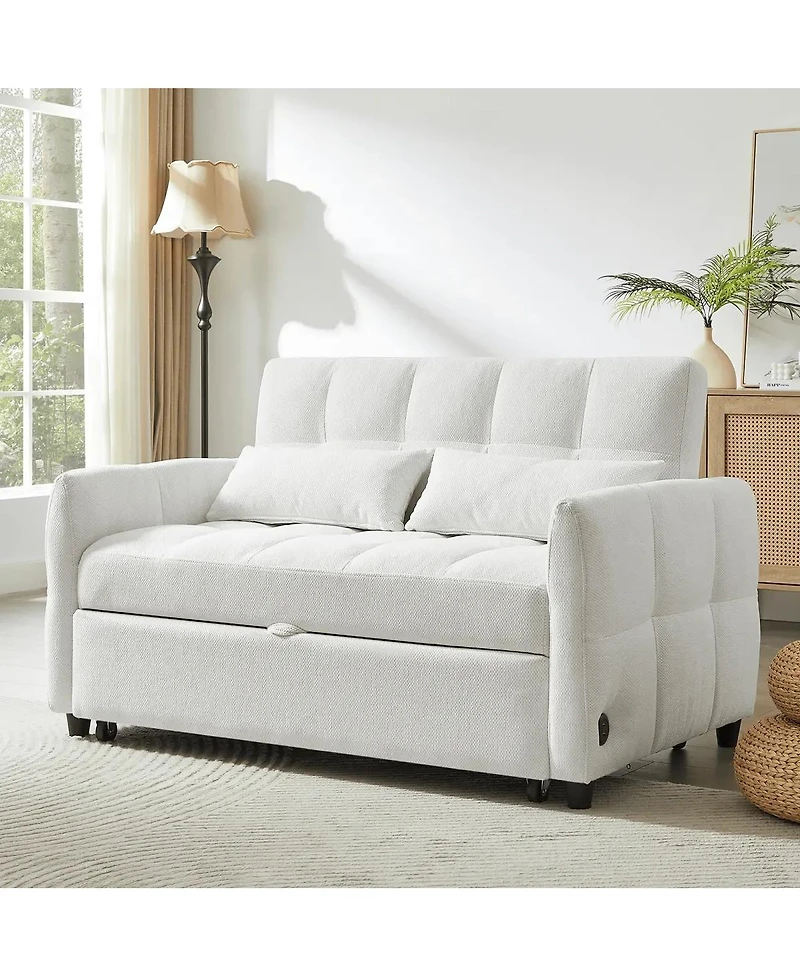 Maison Boucle 52.8'' Usb Convertible Sleeper Sofa Bed with Adjustable Backrest