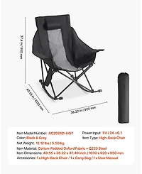 Mecale Heated Rocking Camping Chair, Large Padded Folding Rocker with 3 Heat Settings, Pocket & Cupholder, 225 lb Capacity