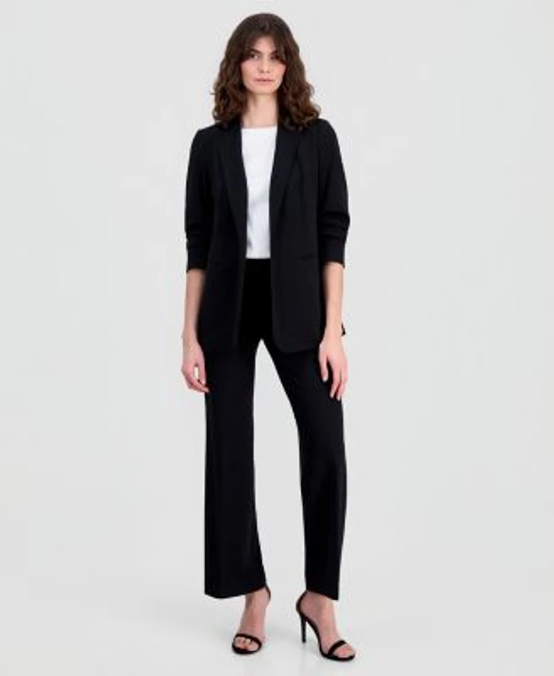 Anne Klein Womens Stretch Crepe Scrunch Sleeve Blazer High Rise Pull On Pants