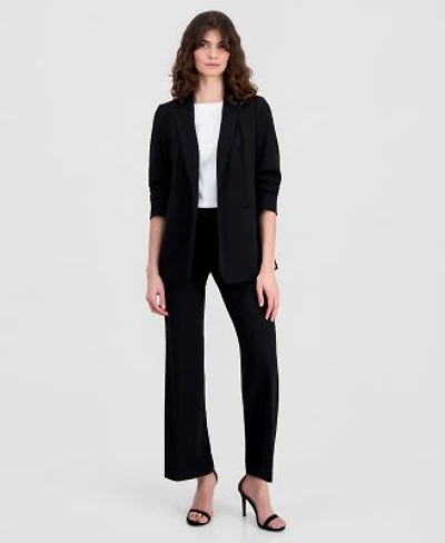 Anne Klein Womens Stretch Crepe Scrunch Sleeve Blazer High Rise Pull On Pants
