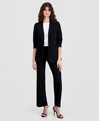 Anne Klein Womens Stretch Crepe Scrunch Sleeve Blazer High Rise Pull On Pants
