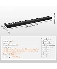 Mecale 88-Key Folding Keyboard Piano, Bluetooth & Midi, Touch Sensitive, Rechargeable with Pedal, Bag & Headphones, Black
