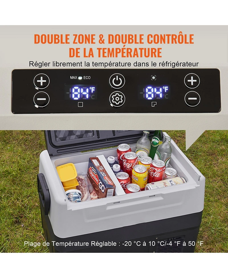Mecale 37QT/35L Dual Zone Car Refrigerator Freezer, -4°F to 50°F, 12/24V Dc & 100-240V Ac, Portable Compressor Cooler