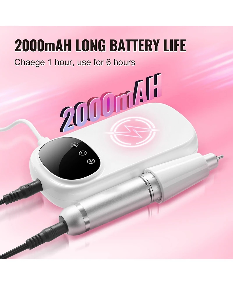 Mecale Rechargeable Nail Drill, 35,000RPM Cordless Nail E-File with Lcd Display, 6 Bits & 50 Sanding Bands, Manicure Pedicure Tool