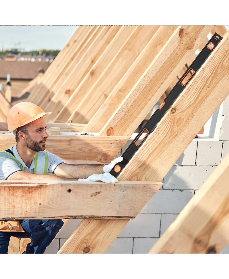 Mecale 4-Piece Magnetic Box Level Set, 48/24/16/10", Light-Up Bubble Vials, 45/90/180° Ruler, Sae/Metric Scale, Aluminum Alloy