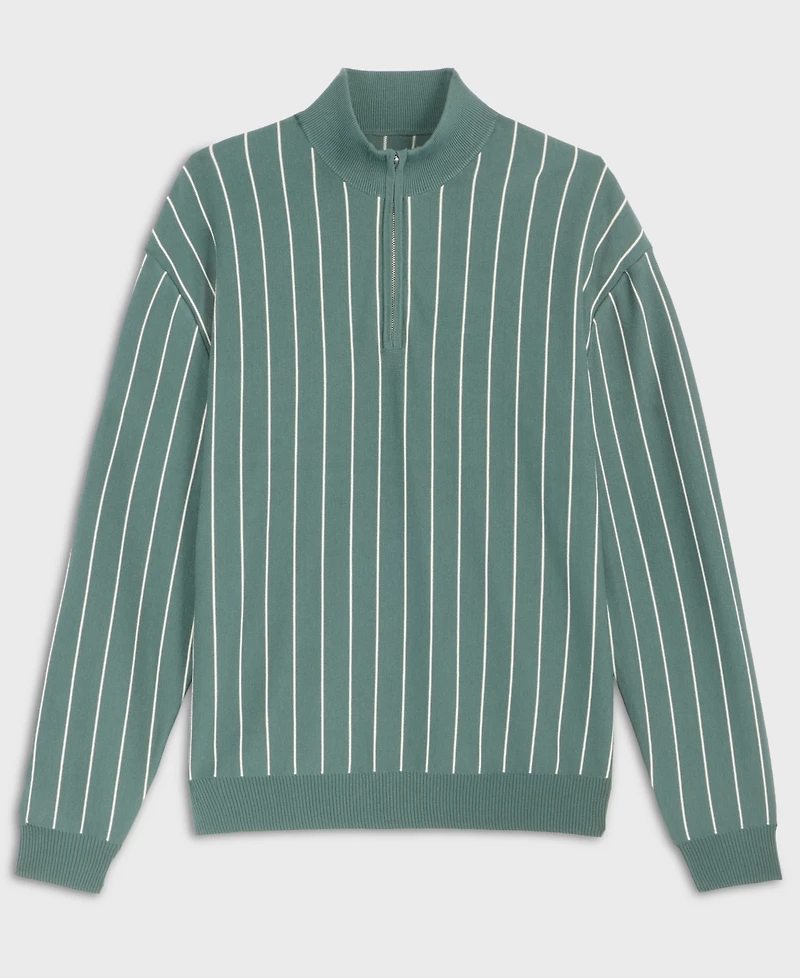 Mode of One Men's Relaxed-Fit Long-Sleeve Stripe Quarter-Zipper Sweater, Macy's Exclusive