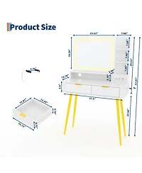 gaomon 31 in Small Makeup Vanity Desk, Mid Century Modern Vanity Table with Mirror and Lights, Dressing Table with Storage Cabinet & 2 Drawers