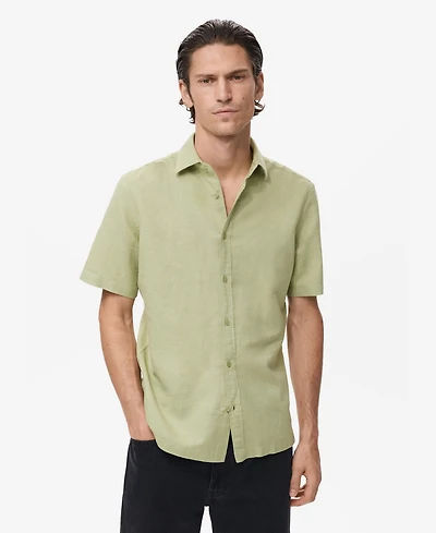 Mango Men's Short Sleeve Linen-Blend Shirt