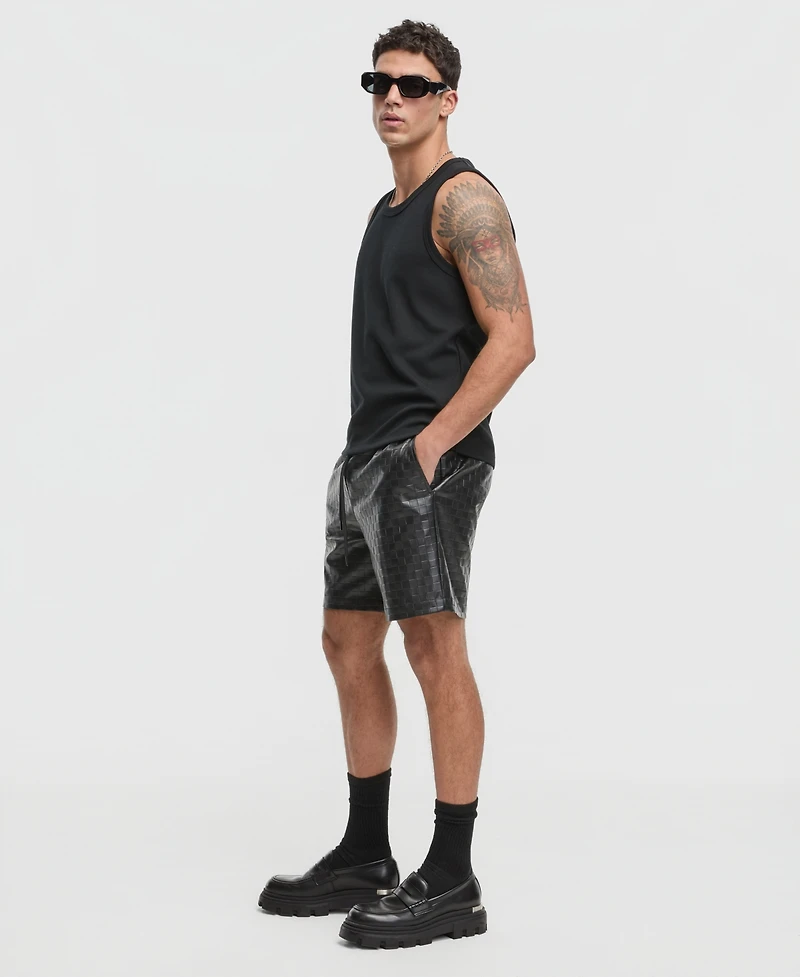 Mode of One Men's Checkerboard Pleather Shorts, Macy's Exclusive