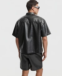 Mode of One Men's Relaxed-Fit Checkerboard Pleather Short-Sleeve Shirt, Macy's Exclusive