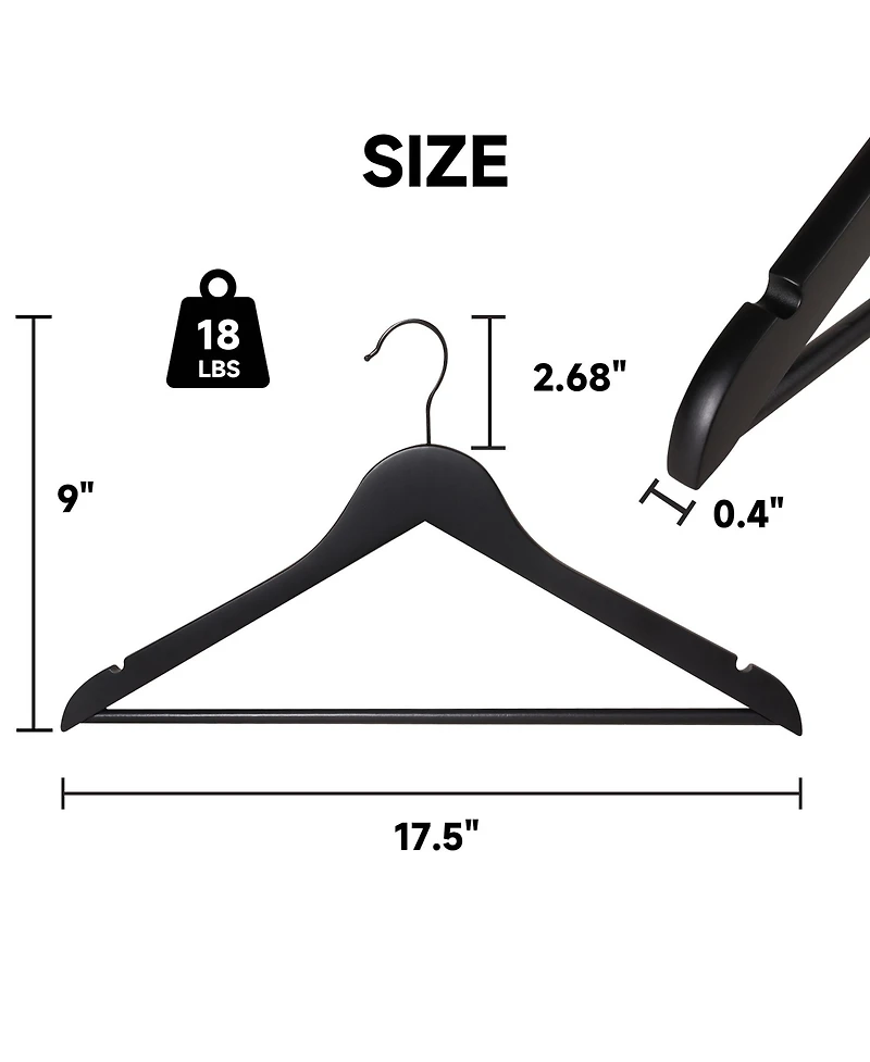 24-Pack Premium Wooden Suit Hangers with Non-Slip Pant Bar, Heavy Duty Solid Wood Coat for Jackets, Shirts, Dresses, Trousers