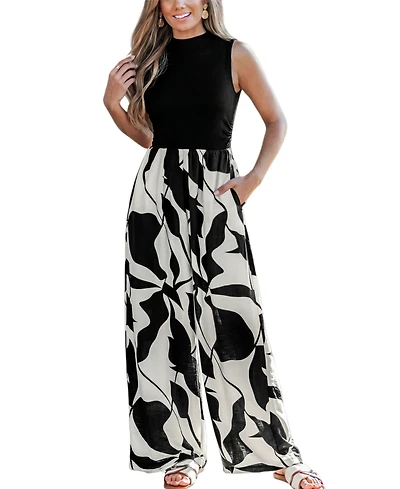 Cupshe Women's Chic Monochrome Abstract Print Jumpsuit