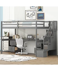 Boyel Living Twin Loft Bed Frame with Built-in Desk and Double Storage Drawers