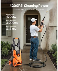 Mecale Electric Pressure Washer, 4200 Psi Max, 2.8 Gpm, 4 Quick-Connect Nozzles, Foam Cannon, High Power Cleaning Machine