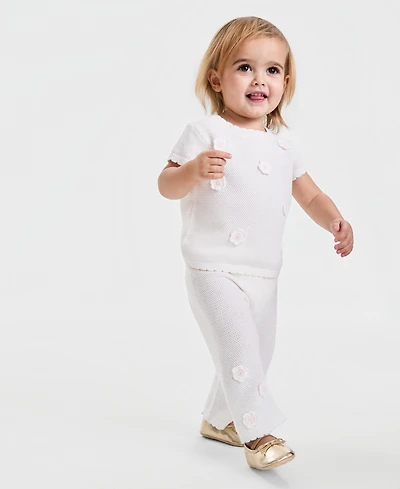 First Impressions Baby Girls' Crochet Floral Sweater-Knit Pants Set, Macy's Exclusive