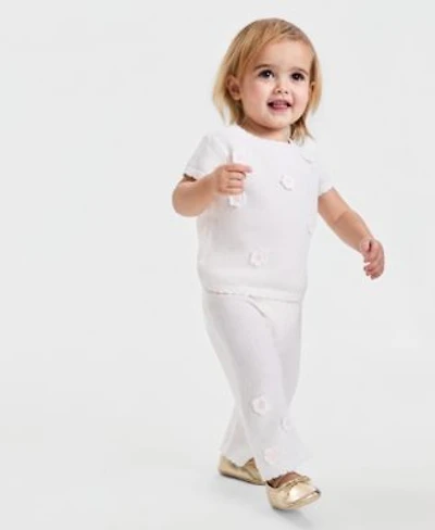 First Impressions Baby Girls Crochet Floral Sweater Knit Pants Set Soft Sole Metallic Ballet Flats Macys Exclusive
