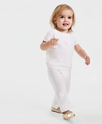 First Impressions Baby Girls Crochet Floral Sweater Knit Pants Set Soft Sole Metallic Ballet Flats Macys Exclusive