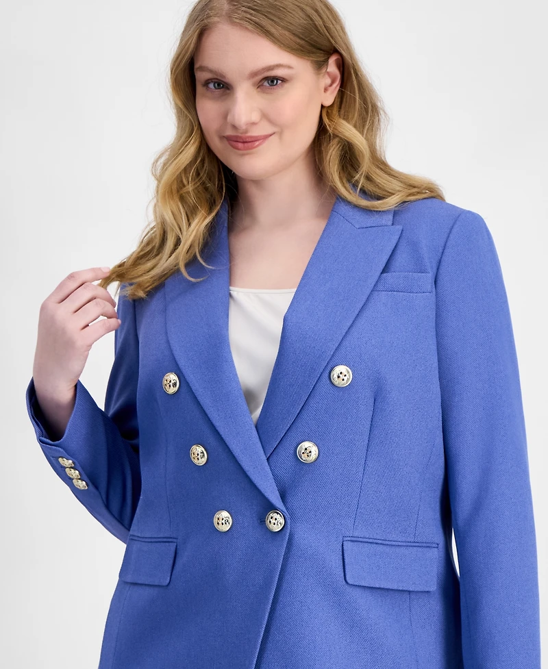 Tahari Asl Plus Faux-Double-Breasted Twill Blazer
