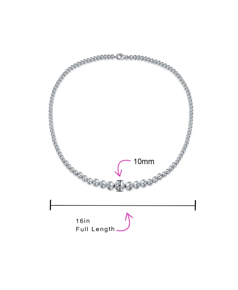 Bling Jewelry Traditional Classic Shinny Polished .925 Sterling Silver Graduated Round Lightweight Bead Ball Strand Necklace 16 Inch Hand Strung