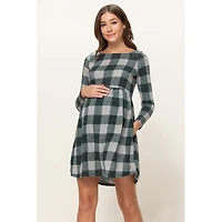 Hello Miz Maternity Empire Waist Long Sleeve Plaid Dress
