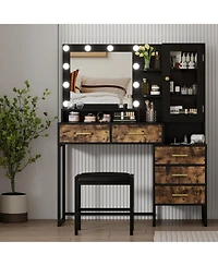 gaomon Makeup Vanity with Upholstered Stool & Charging Station, Desk Mirror and Lights