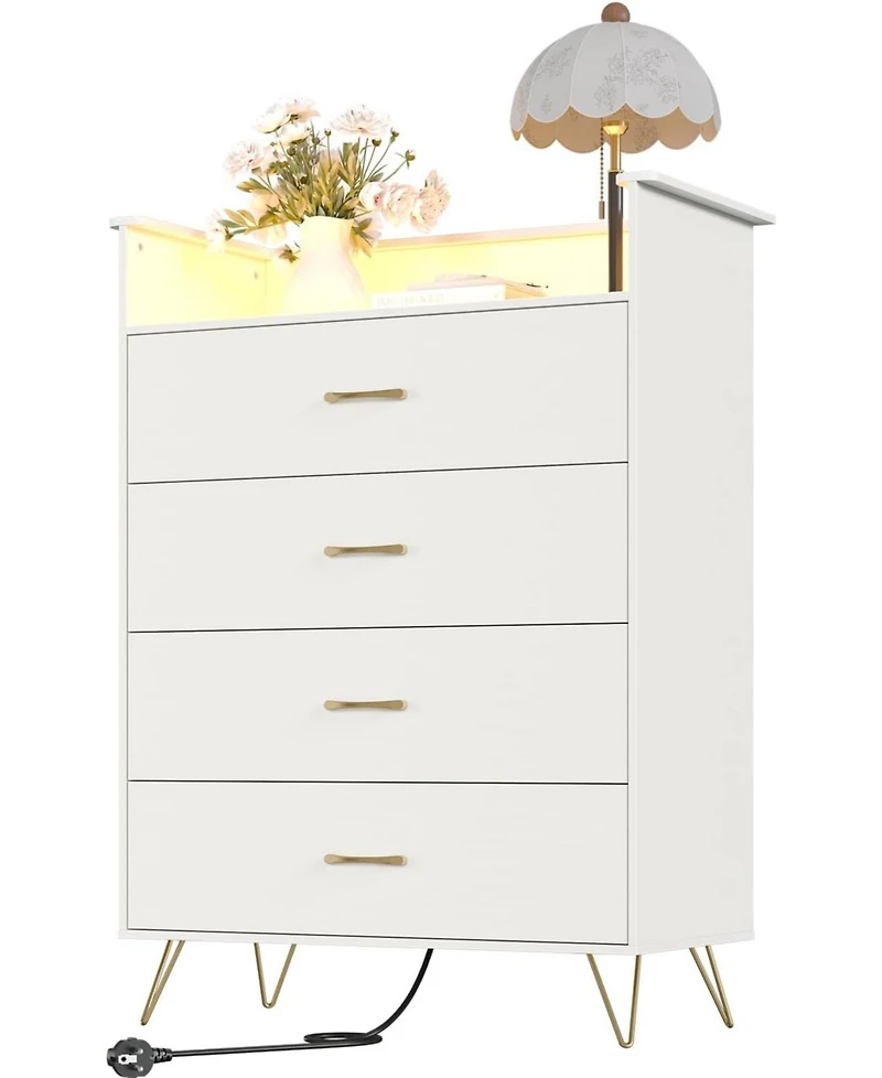 gaomon Tall 4-Drawer Dresser with Rgb Lights & Charging Station, App Controlled Music Sync Led