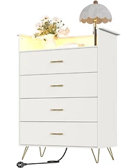 gaomon Tall 4-Drawer Dresser with Rgb Lights & Charging Station, App Controlled Music Sync Led