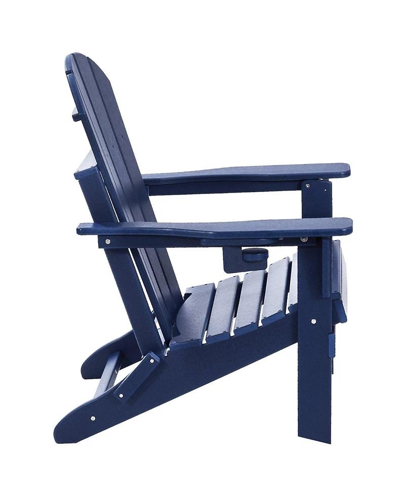 Mecale Set of 2 Plastic Adirondack Chairs, All-Weather Folding Patio Chairs with Cup Holder, Ergonomic Armrests