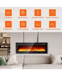 Gaomon 90" Electric Fireplace Insert, Ultra-Slim Wall Mounted/Recessed Heater, 12 Flame Colors, WiFi, Remote & Touchscreen, Adjustable Thermostat