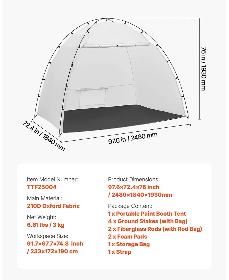 Mecale Portable Paint Booth Tent, 91.7 x 67.7 x 74.8 in, Built-in Floor, Mesh Screen, Oxford Spray Shelter