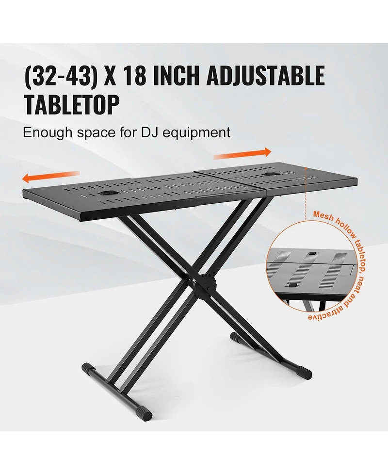 Mecale Portable Dj Table Stand, 32"-43" Adjustable Height, 18" Tabletop, Foldable Double-x Keyboard Stand for Laptop and Controller