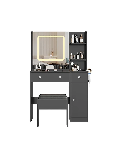 gaomon Vanity Desk and Stool with Mirror and Lights，Makeup Vanity with Charging Station, Drawers