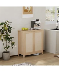 Gaomon 2-Door Rattan Storage Cabinet, Storage Cabinet with Adjustable Shelf, Buffet Table with 2 Doors for Living Room