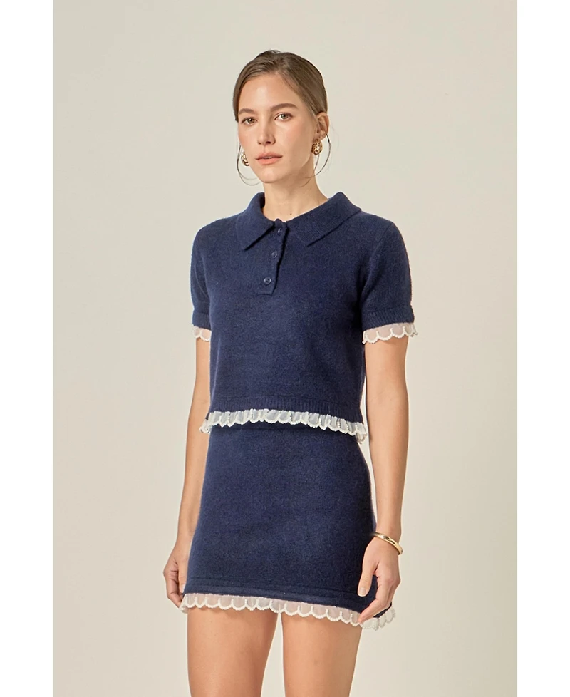 English Factory Women's Scallop Detailed Knit Top