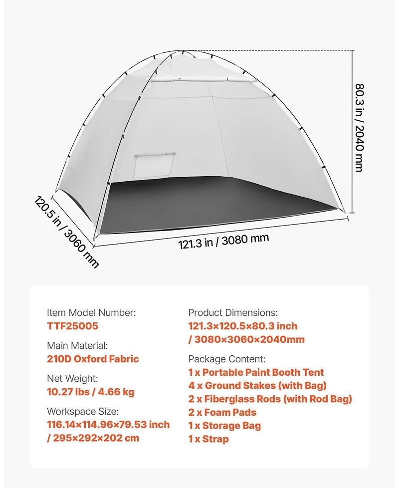 Mecale Portable Paint Booth Tent, 116.14 x 114.96 x 79.53 in, Built-in Floor, Mesh Screen, Oxford Spray Shelter