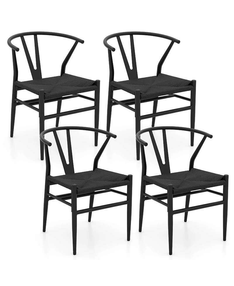 Costway Modern Dining Chair Weave Kitchen Armchairs with Y-Shaped Curved Backrest
