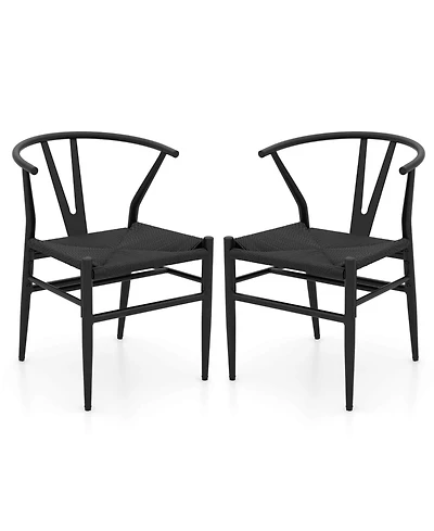 Costway Modern Dining Chair Weave Kitchen Armchairs with Y-Shaped Curved Backrest