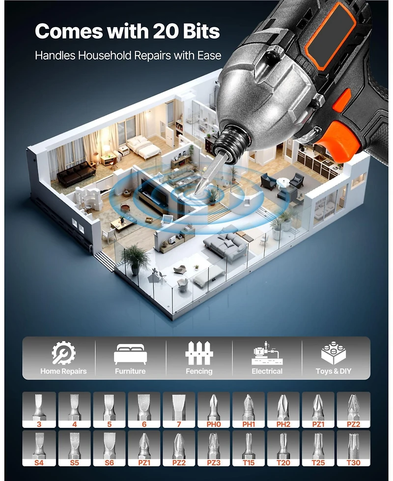 Mecale 20V Brushless 1/4" Impact Driver Kit, 2800 Rpm Max, Battery & Charger, 20 Bits, Led Work Light, Cordless Impact Driver