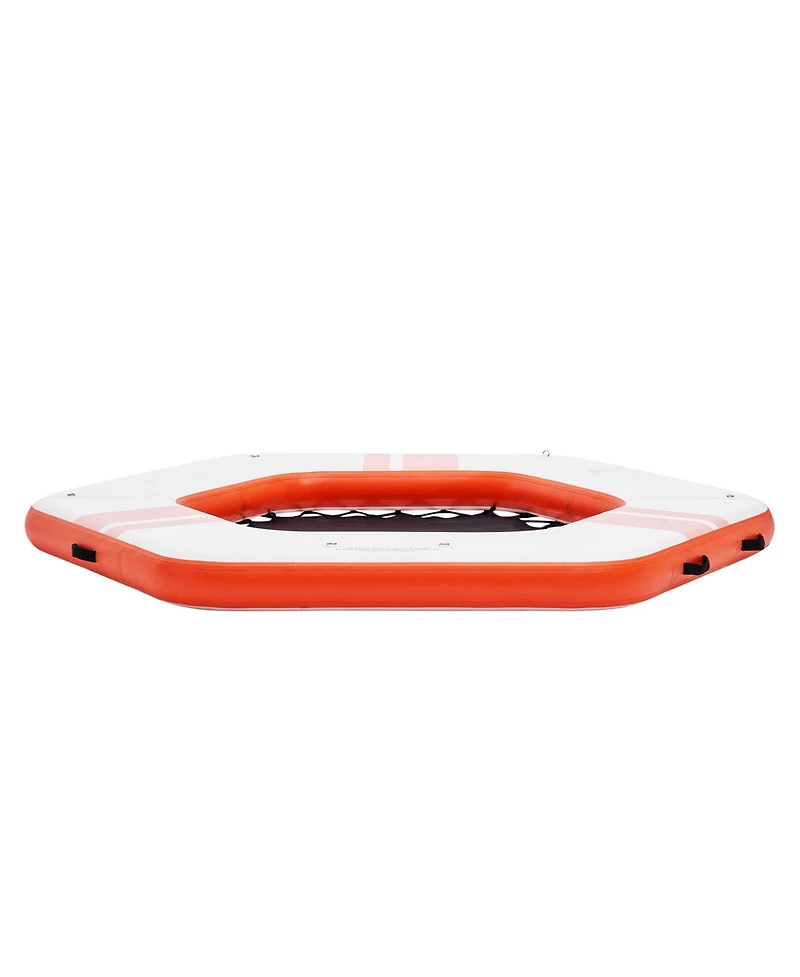 Mecale Inflatable Floating Dock Platform, 8.5FT Dock with 5FT Trampoline Mesh Pool, Non-Slip, Portable Bag, Detachable Ladder